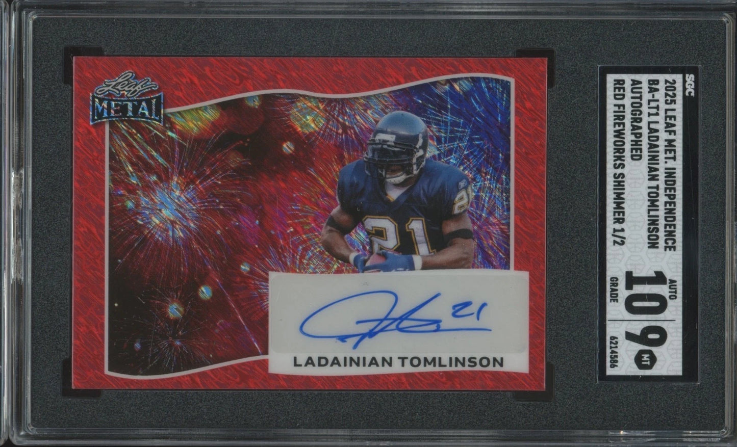 2025 Leaf Metal Independence Day LADAINIAN TOMLINSON /2 Mint SGC 9 GEM 10 AUTO
