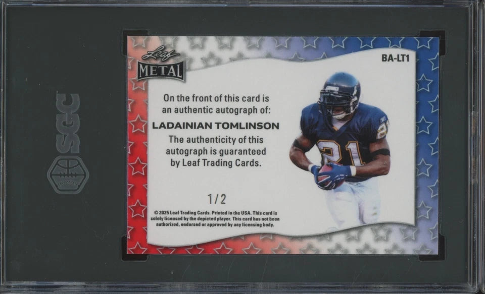 2025 Leaf Metal Independence Day LADAINIAN TOMLINSON /2 Mint SGC 9 GEM 10 AUTO