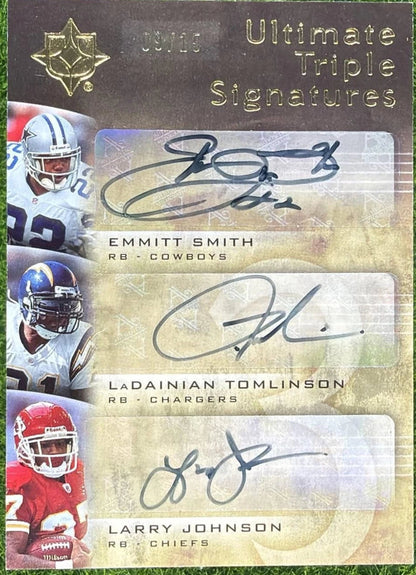 Emmitt Smith LaDainian Tomlinson Larry Johnson Auto 2007 UD Ultimate 9/15 TS-STJ