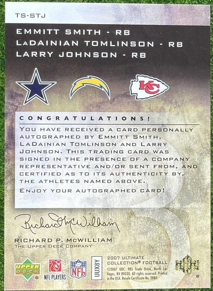 Emmitt Smith LaDainian Tomlinson Larry Johnson Auto 2007 UD Ultimate 9/15 TS-STJ