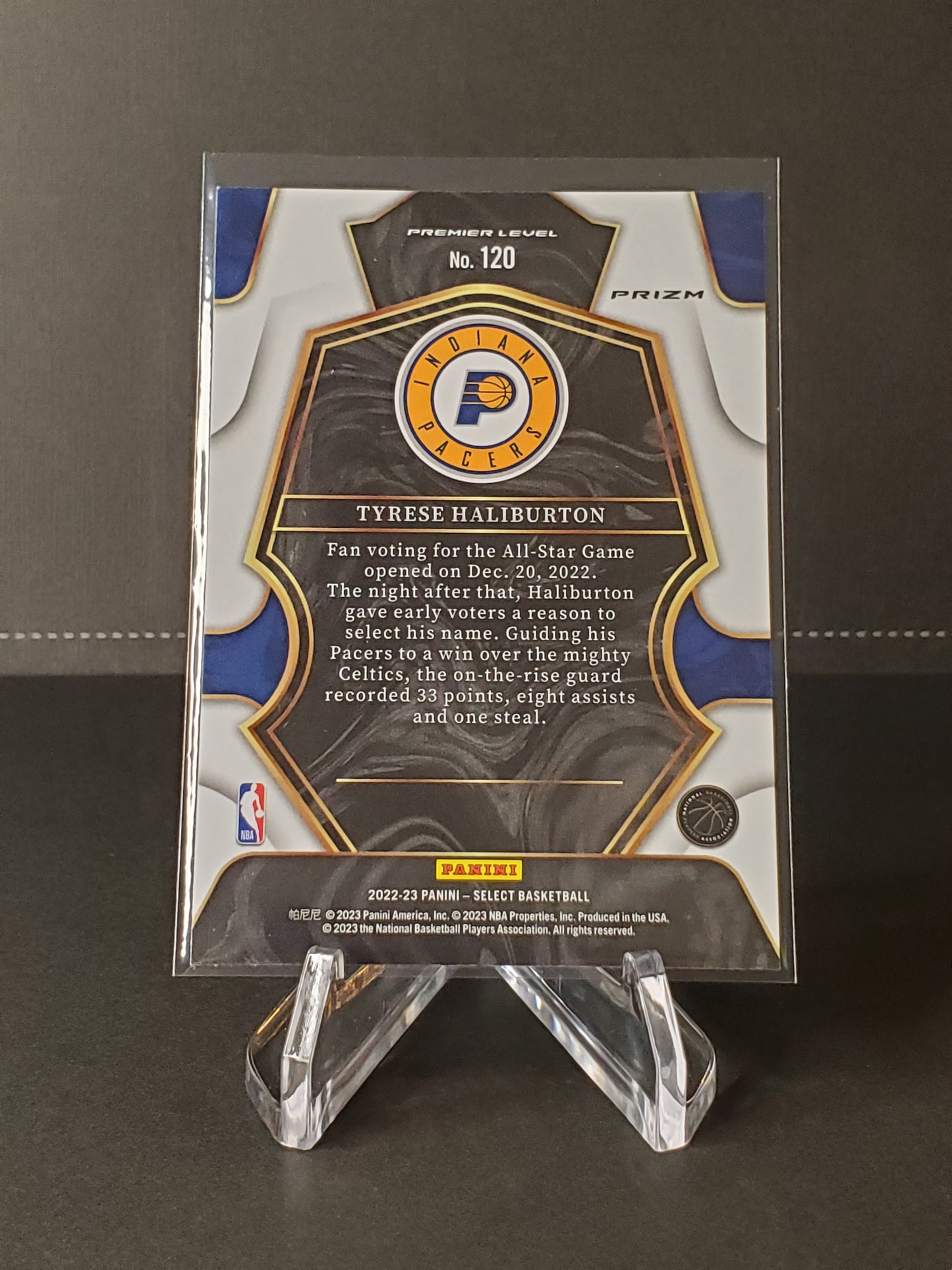 Tyrese Haliburton 2022-2023 Panini Select Basketball Premier Prizm #120
