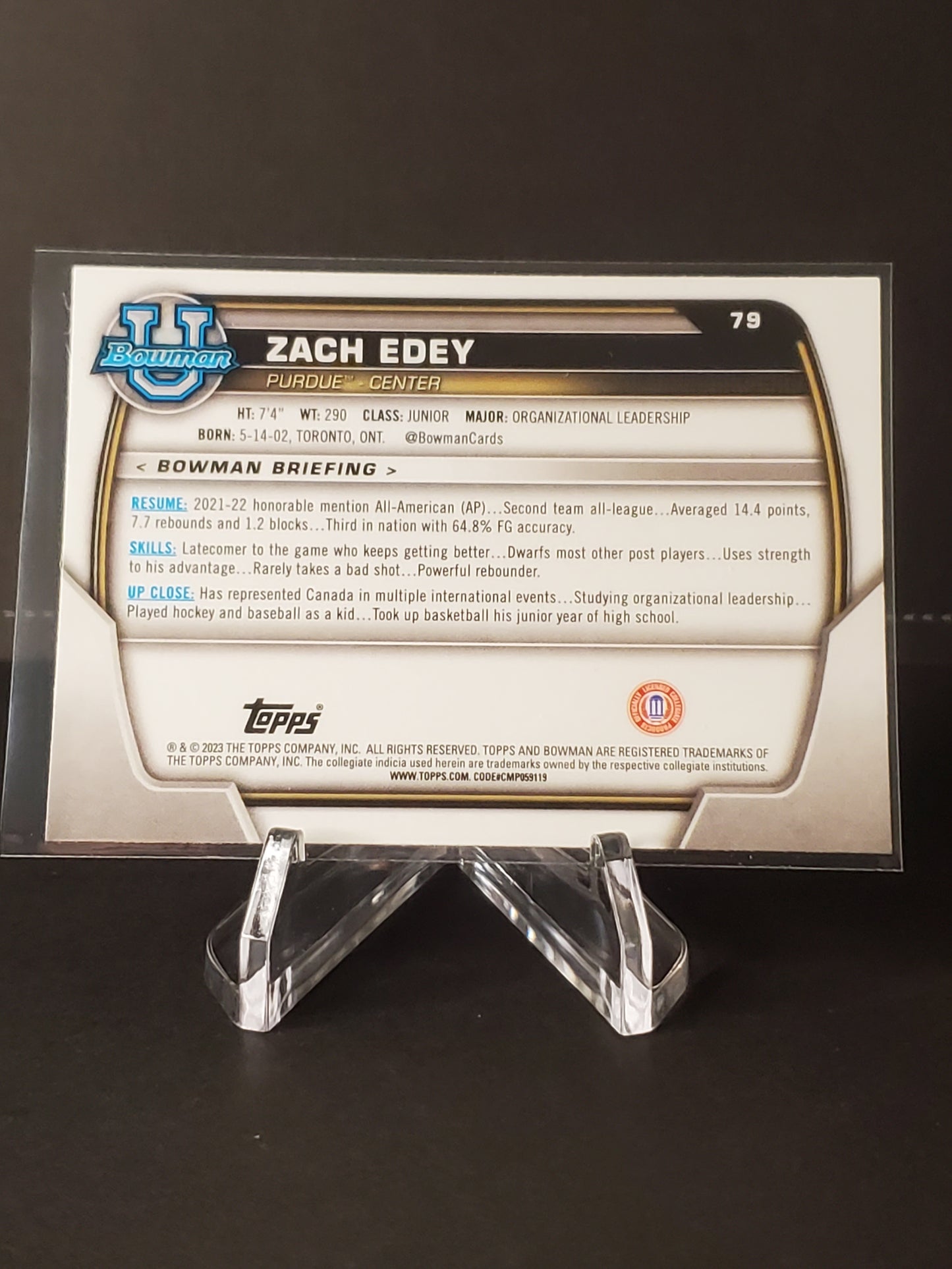 Zach Edey 2023 Topps Bowman University Chrome Basketball 1st Bowman #79